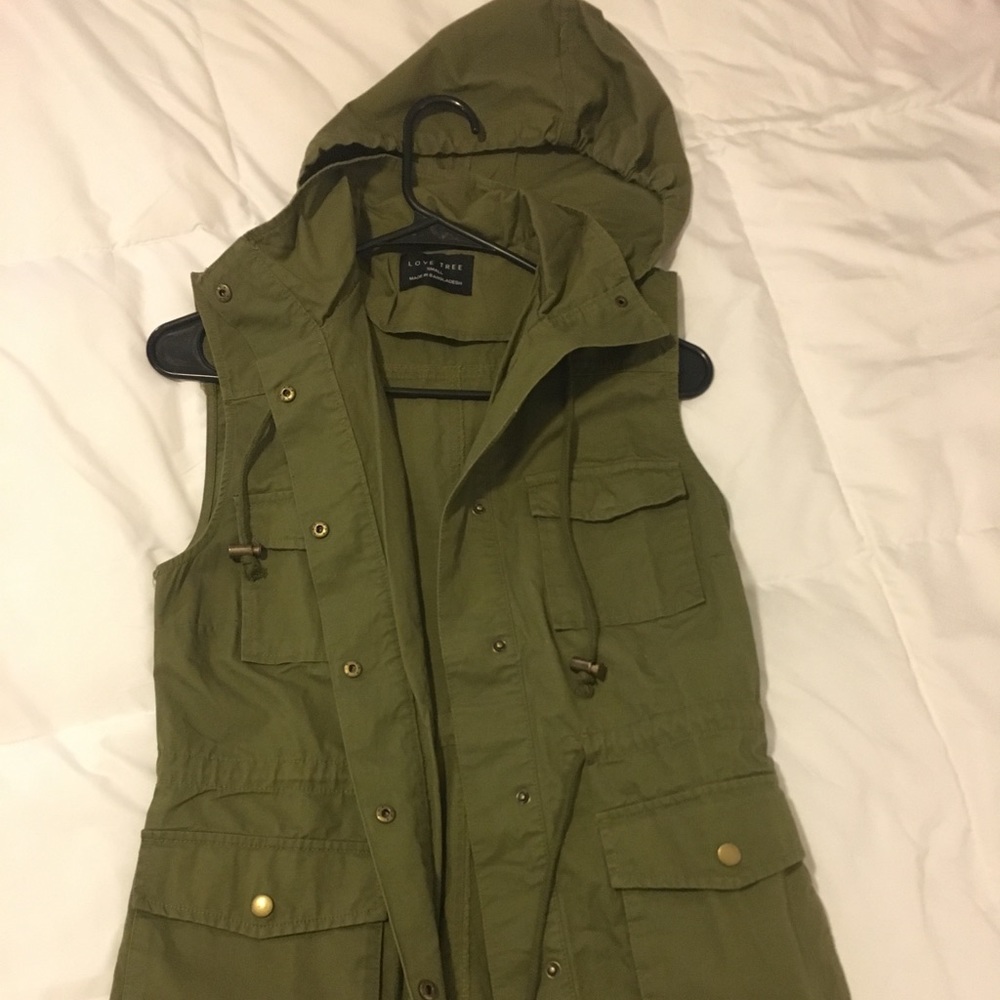 Green Military Vest with Hood